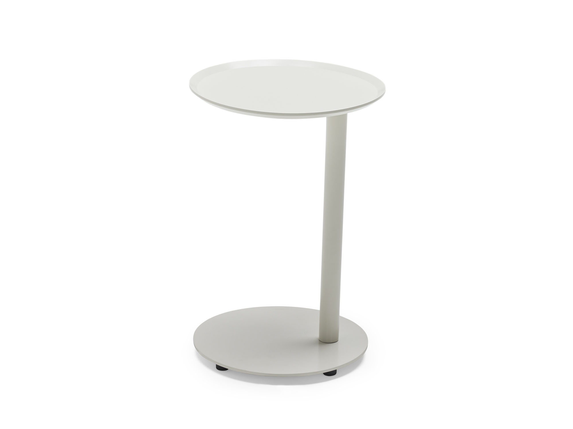 Right side view of white metal outdoor side table